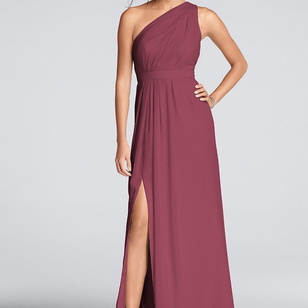 David’s Bridal One-Shoulder Crinkle Chiffon Dress